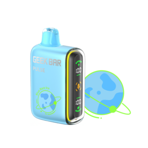 Geek Bar Pulse disposable vape with full smart screen display showing battery and e-liquid indicators