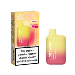 Lost Mary BM600 disposable vape in compact design, pre-filled with 2ml 20mg nicotine salt e-liquid, up to 600 puffs